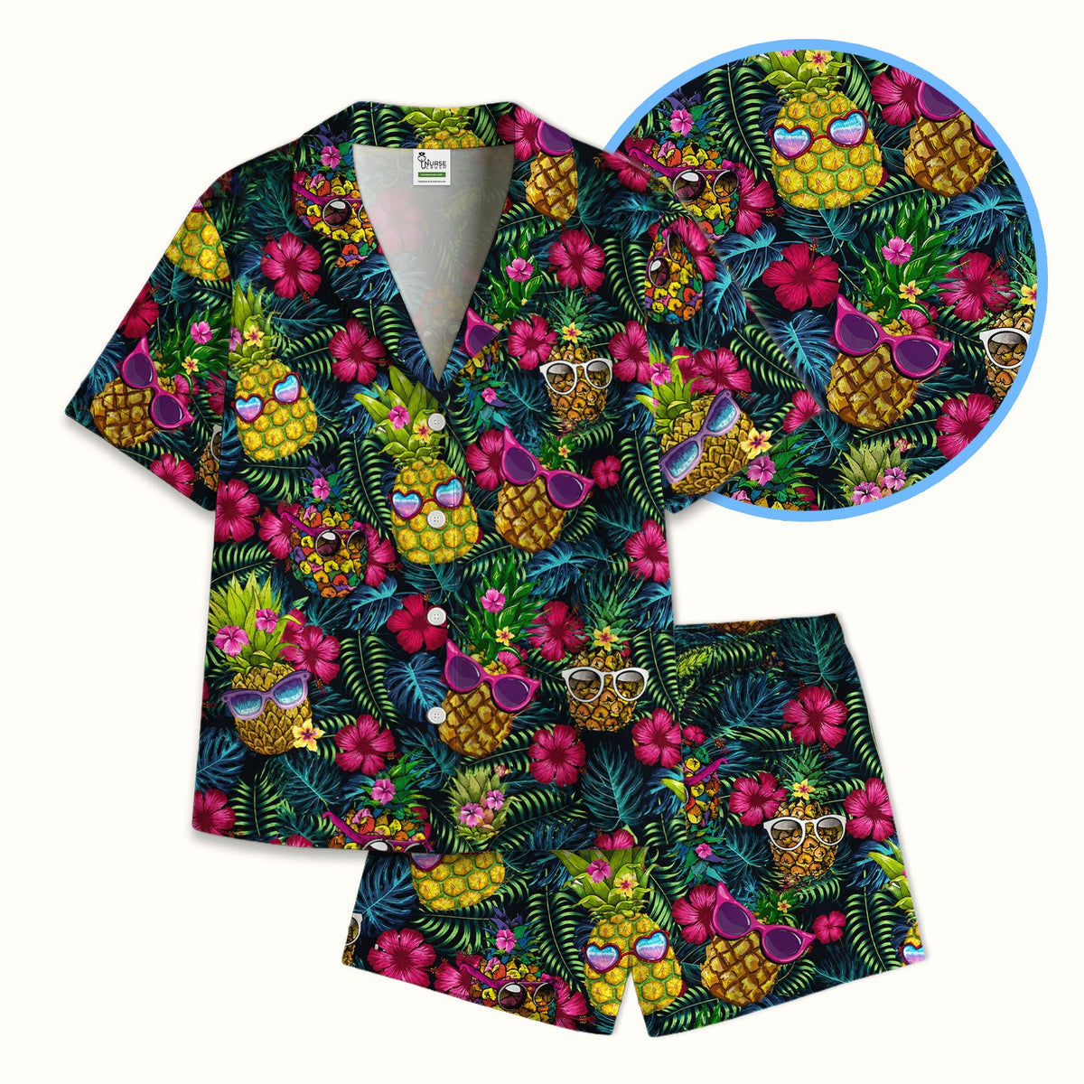 Tropical Pineapple Sunglasses Nurse Pajama Set