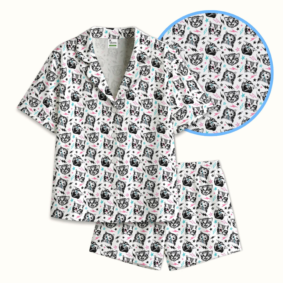 Cat Faces Lightning Pajama Set