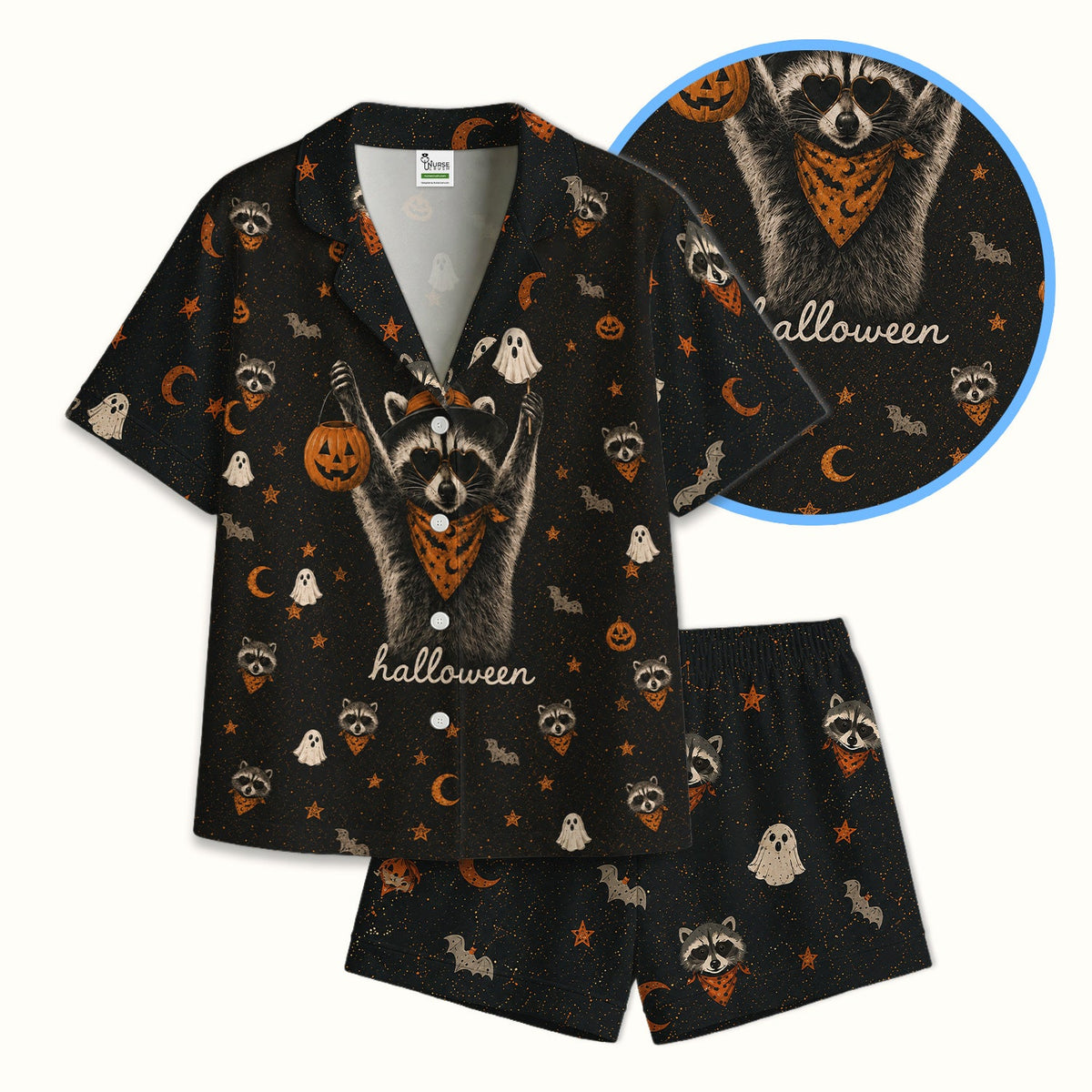Ghost Pumpkin Raccoon Pajama Set - Halloween Gift For Nurse