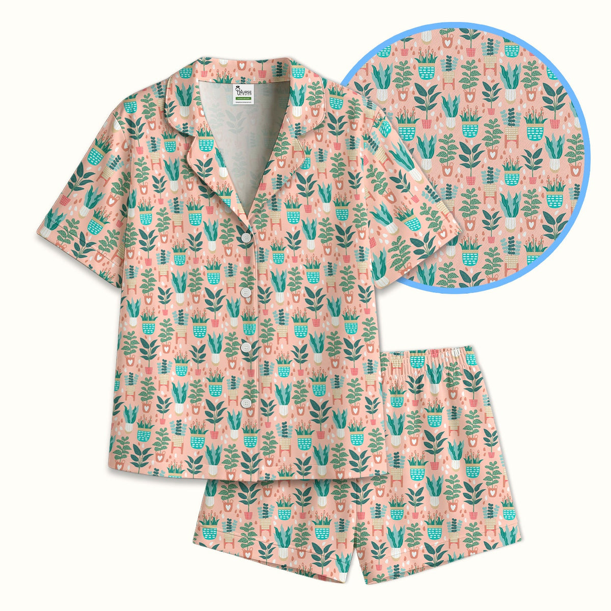 Potted Houseplant Leaves Pajama Set