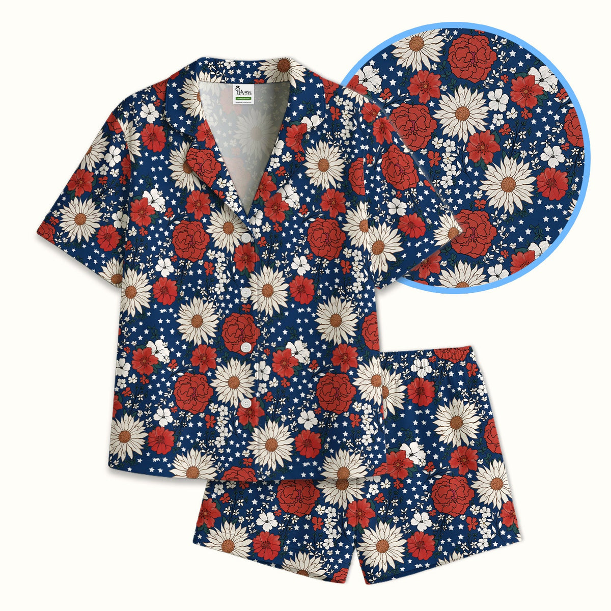Red White Blue Floral Pajama Set