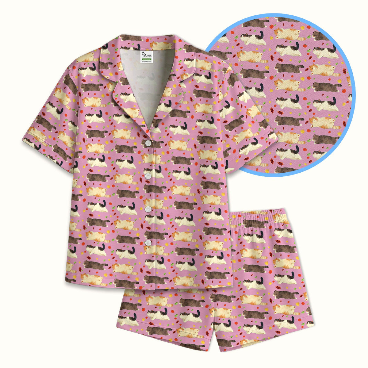 Personalized Chubby Cat Autumn Leaves Pajama Set