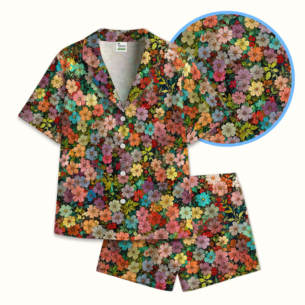 Colorful Wildflower Garden Bloom Pattern Pajama Set
