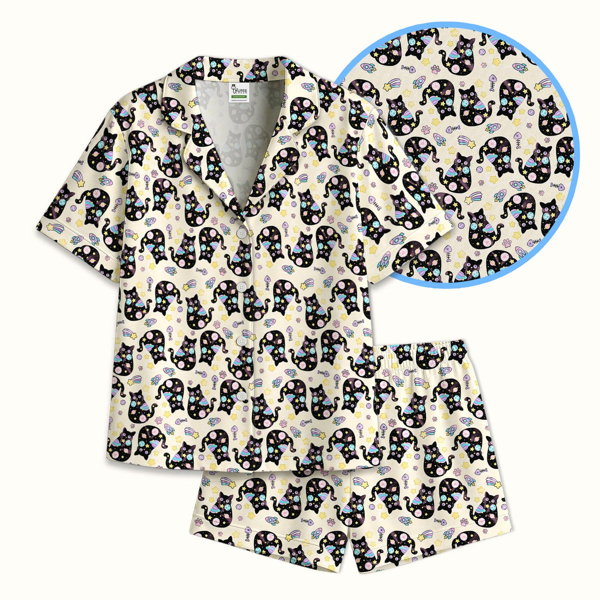 Galaxy Black Cat Space Pajama Set