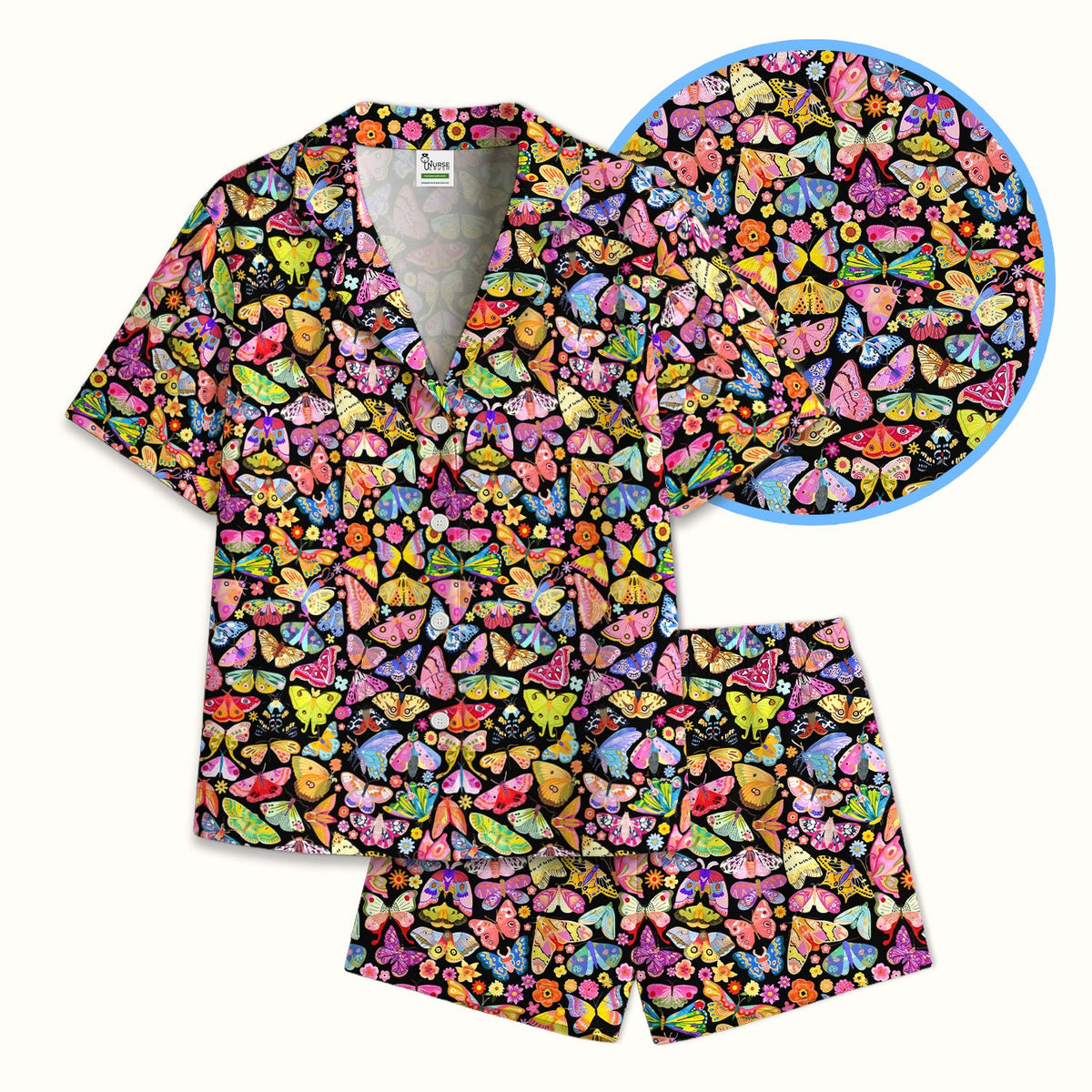 Cute Bright Butterfly Moth Floral Pajama Set
