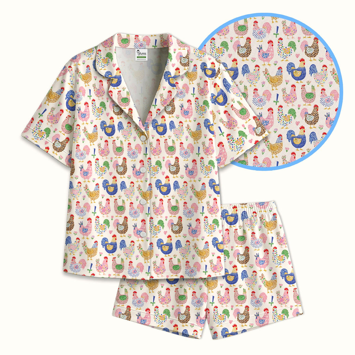 Colorful Chicken Farm Pajama Set