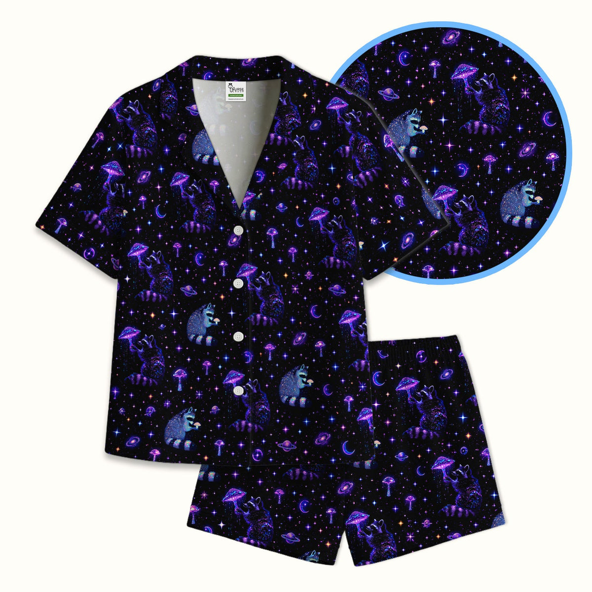 Raccoon Mushroom Galaxy Nurse Pajama Set