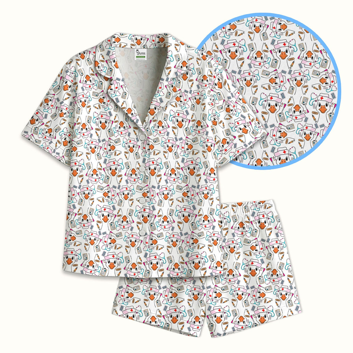 Duck Wearing Hat With Medical Tools Pajama Set