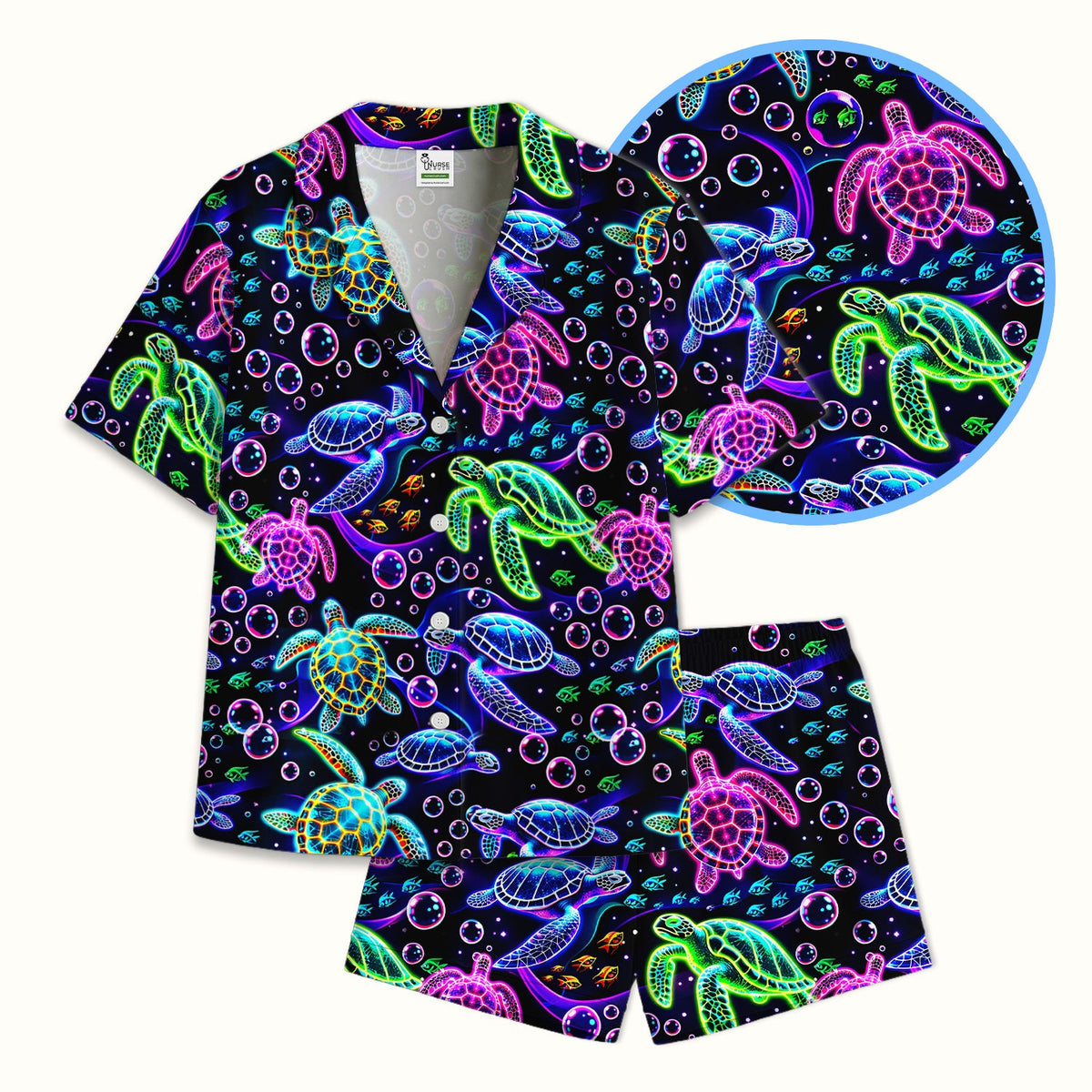 Neon Sea Turtle Bubble Nurse Pajama Set