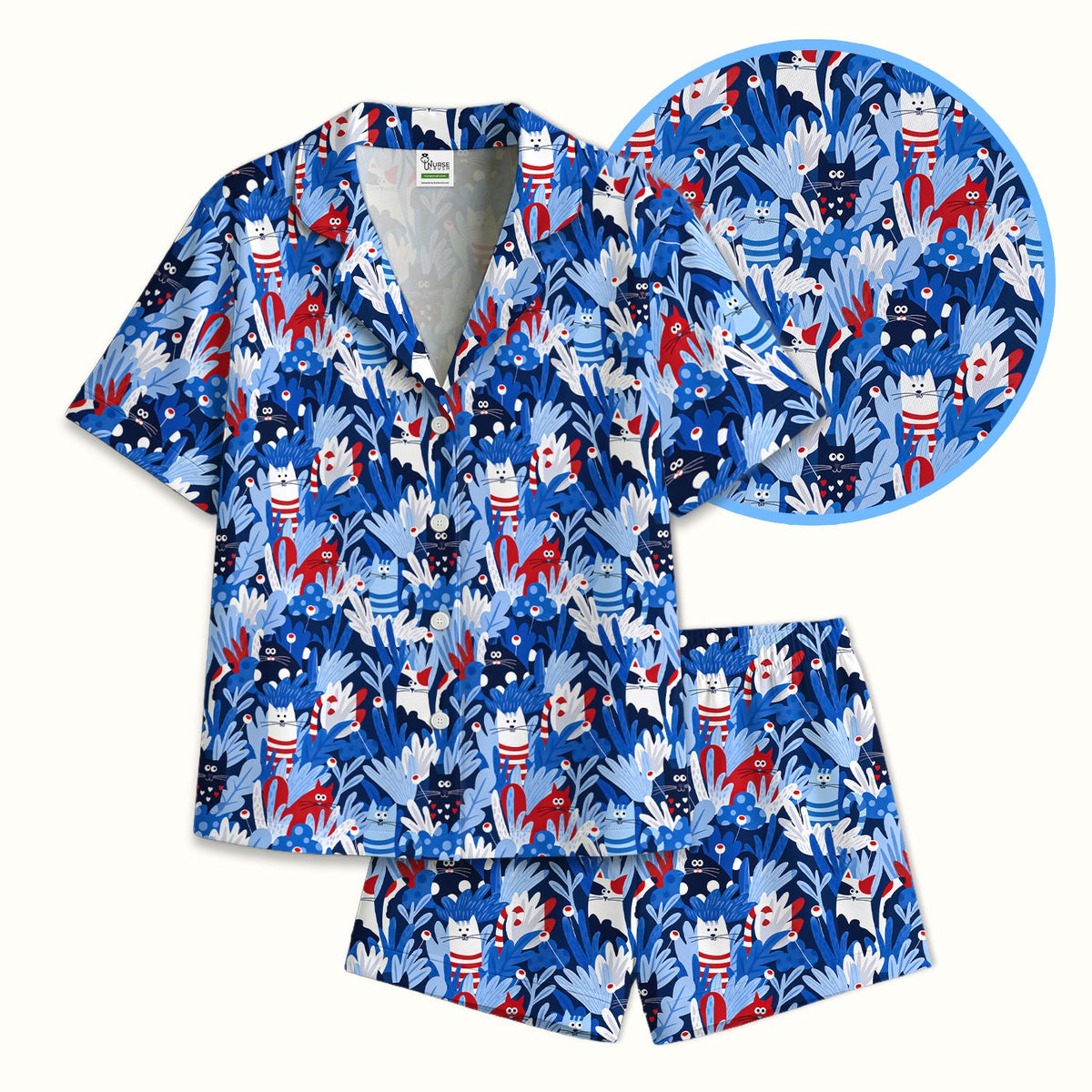 Cats Among Blue Foliage Nurse Pajama Set