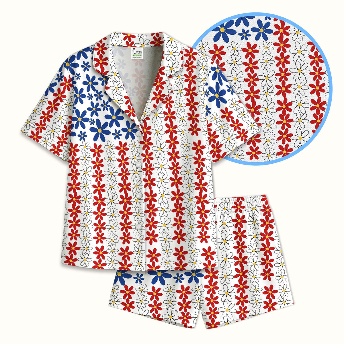 Retro Red Blue Daisy Pajama Set