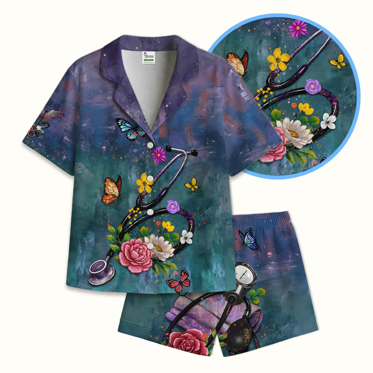 Floral Stethoscope Pajama Set