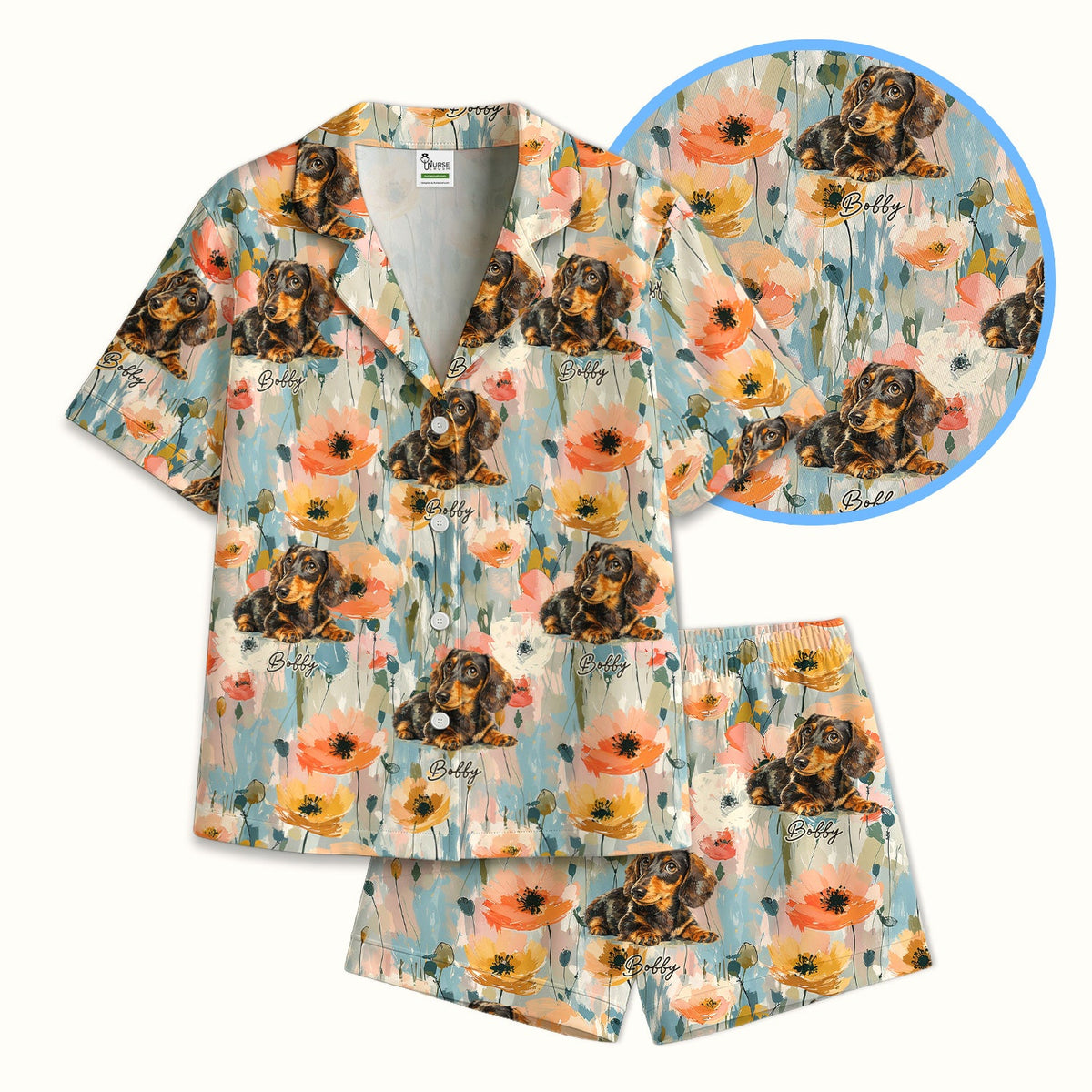Personalized Dachshund Photo Floral Pajama Set