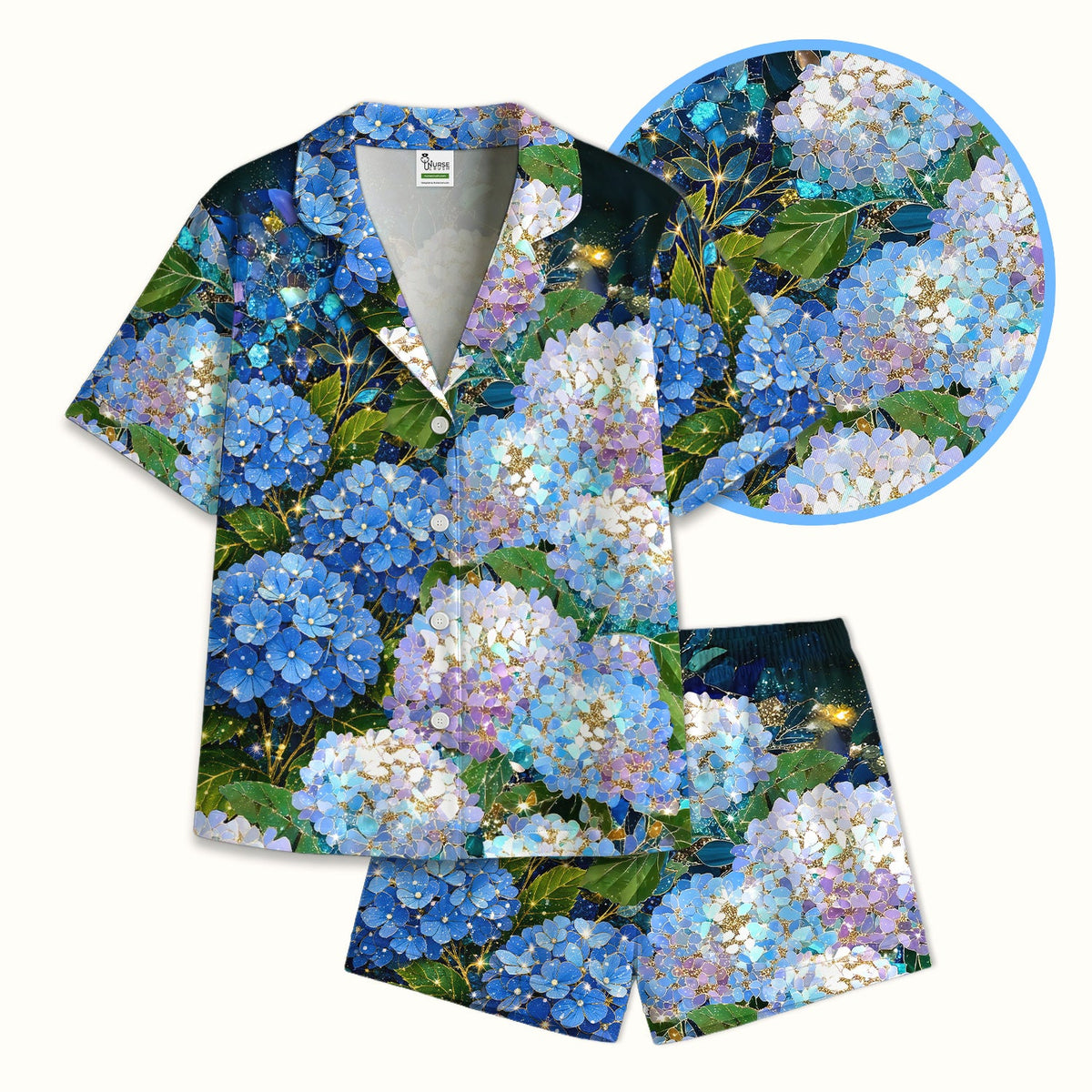 Blue Hydrangea Floral Nurse Pajama Set