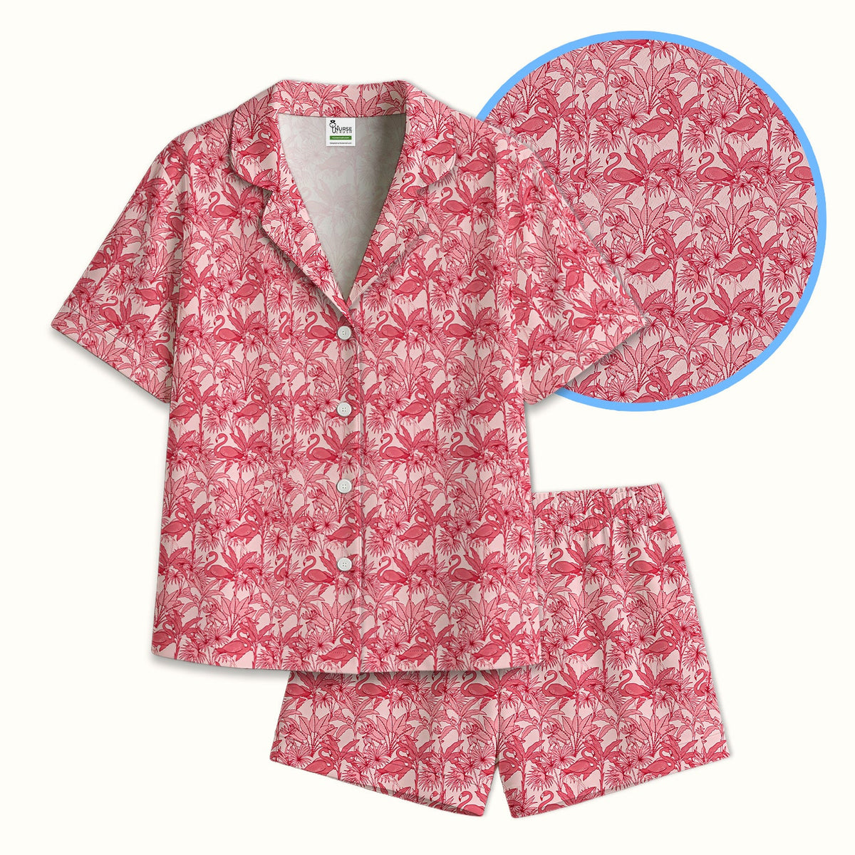 Tropical Flamingo Palm Leaves Pajama Set