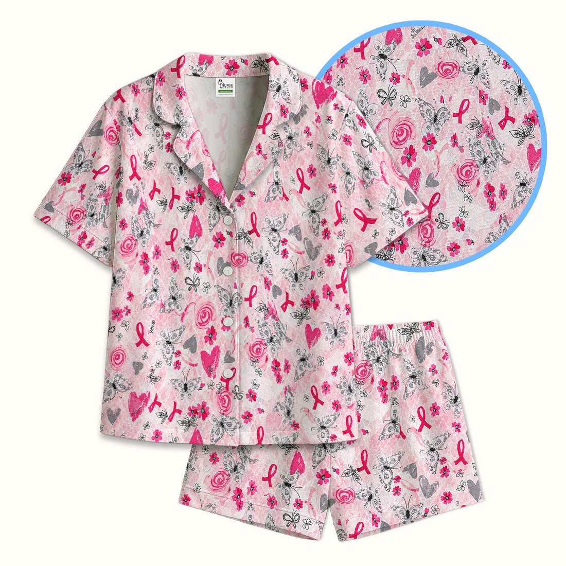 Breast Cancer Awareness Butterfly Floral Nurse Pajama Set