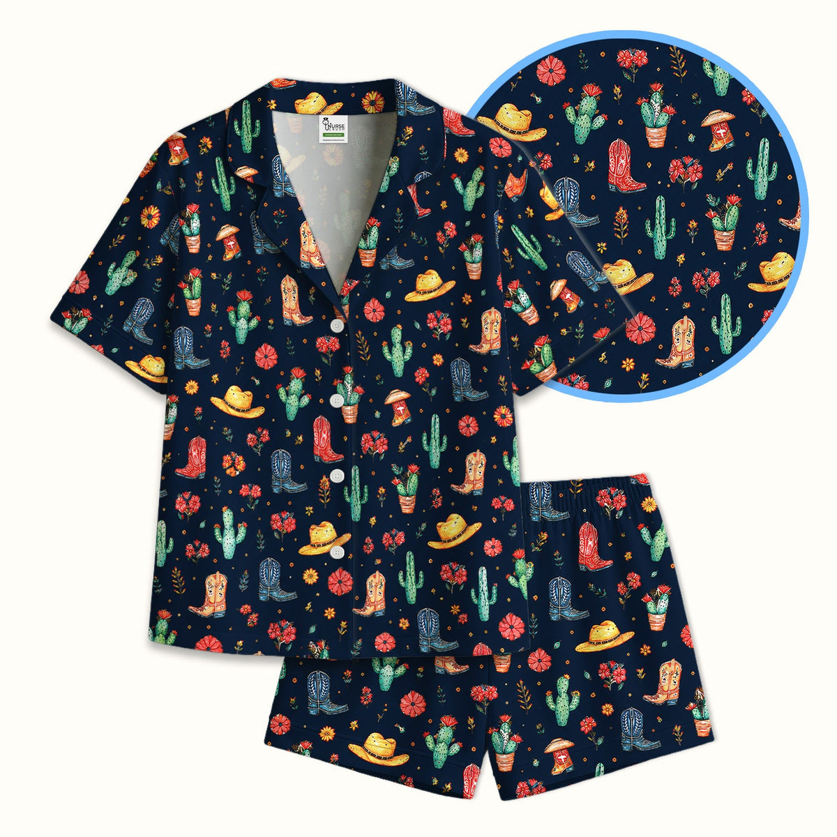 Whimsical Western Cactus Boots Pajama Set