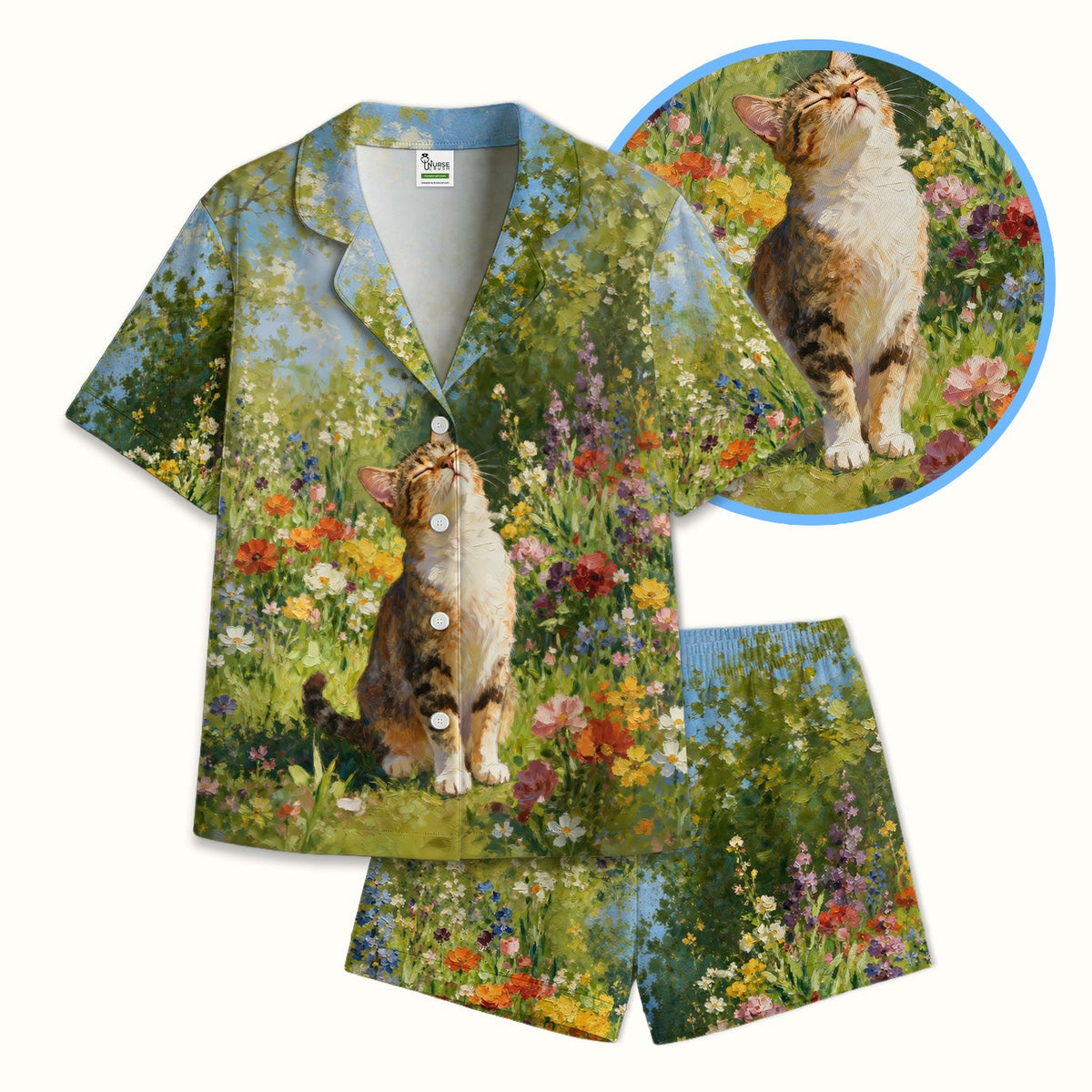 Whimsical Garden Cat Blossom Pajama Set