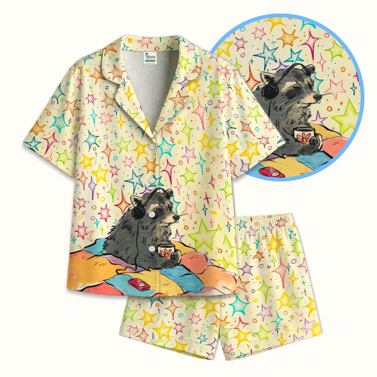 Chill Raccoon Starry Music Pajama Set