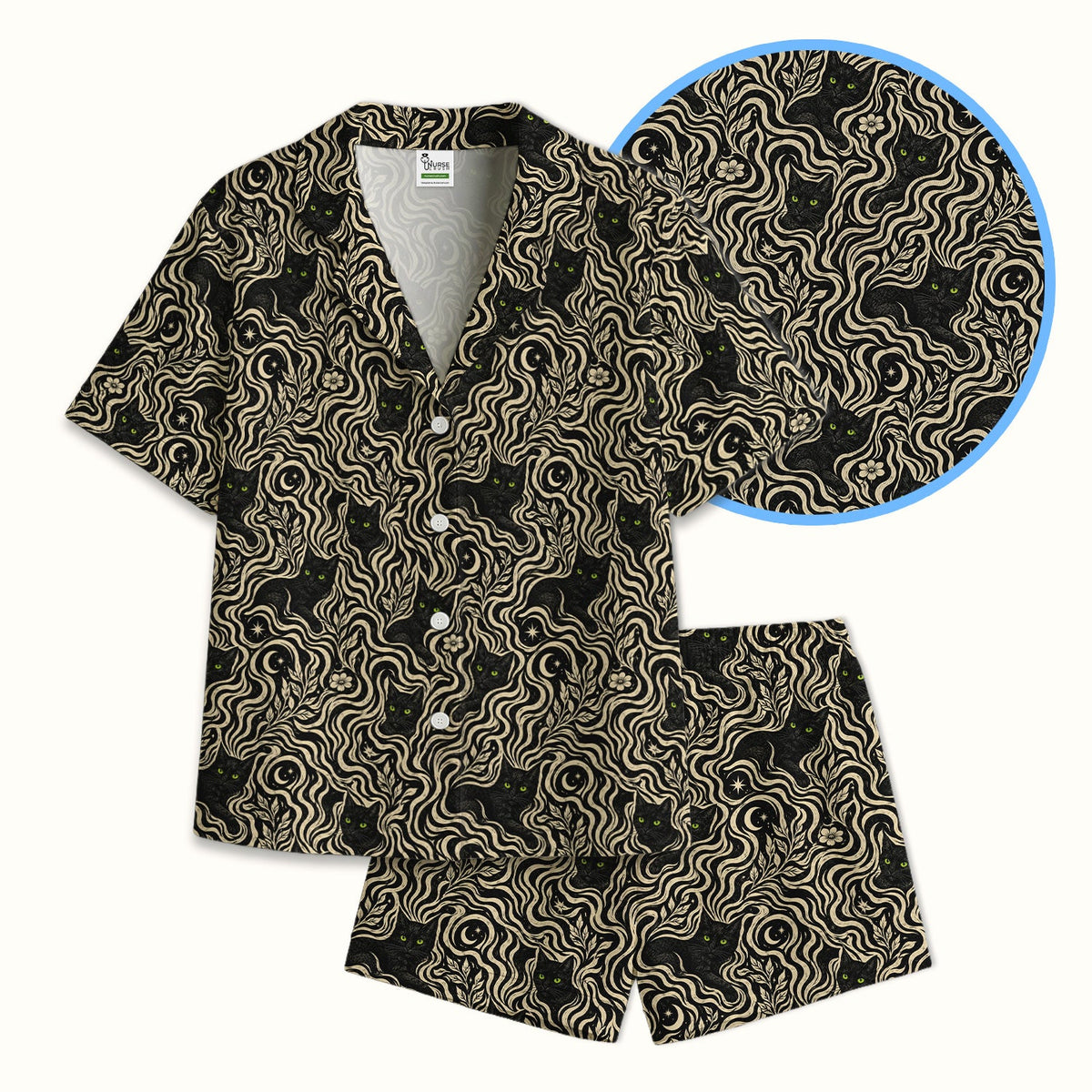 Mystical Black Cat Moonlit Pajama Set