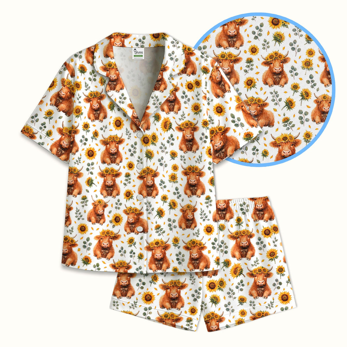 Rustic Highland Cow Floral Pajama Set