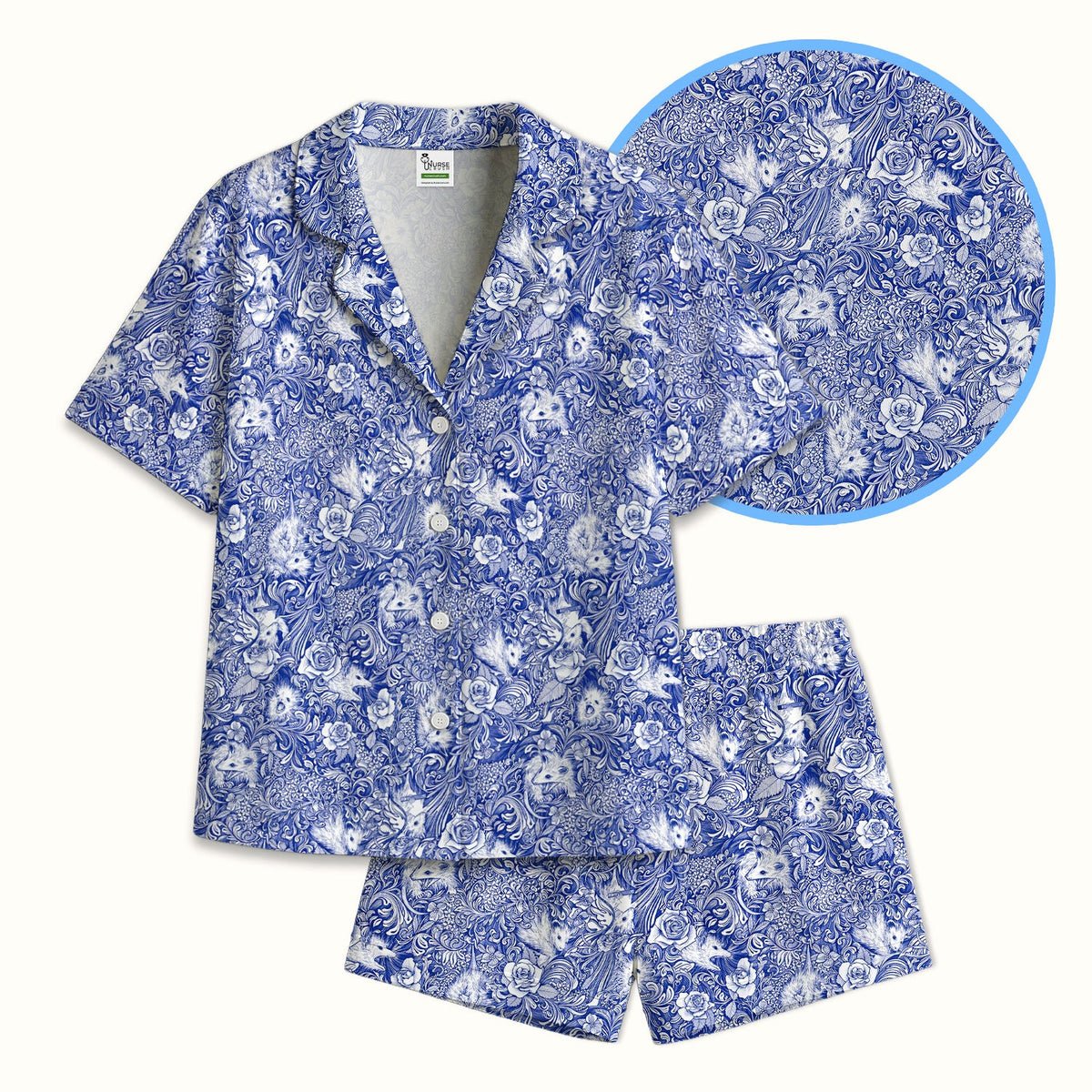 Blue Toile Opossum Floral Nurse Pajama Set