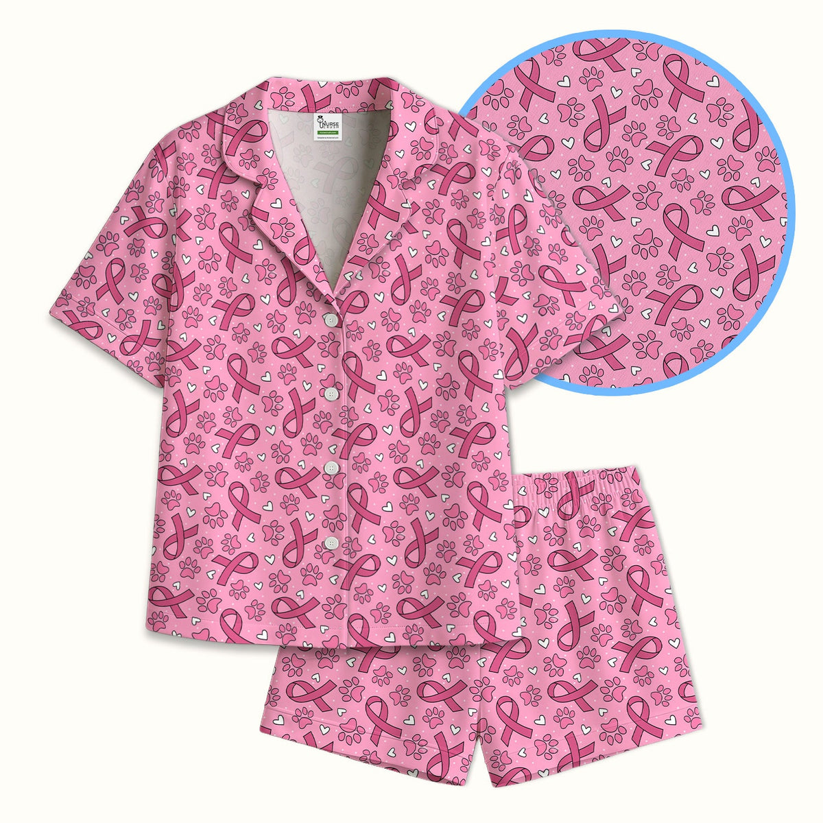 Pink Ribbon Paw Print Pajama Set