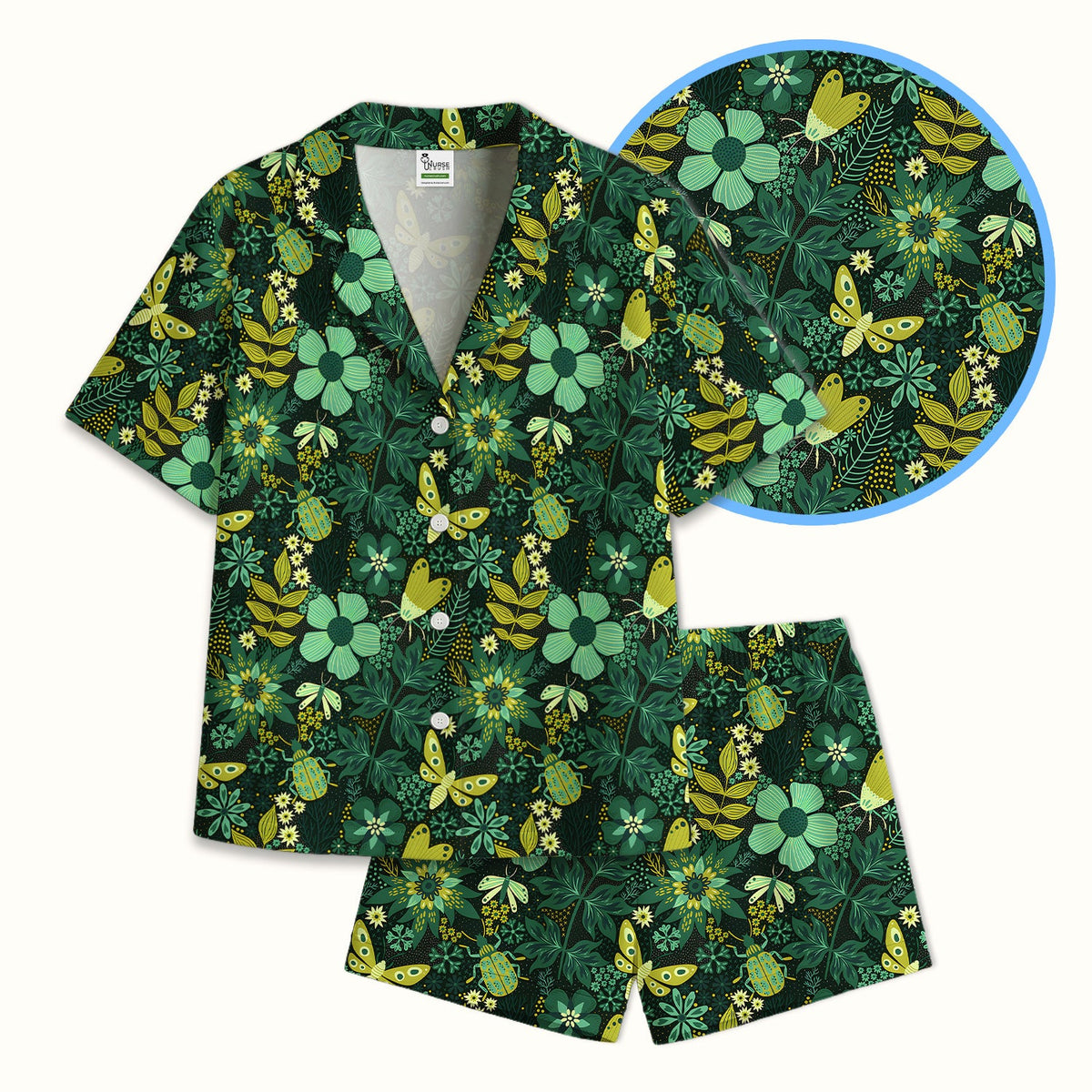 Green Botanical Butterfly Pajama Set