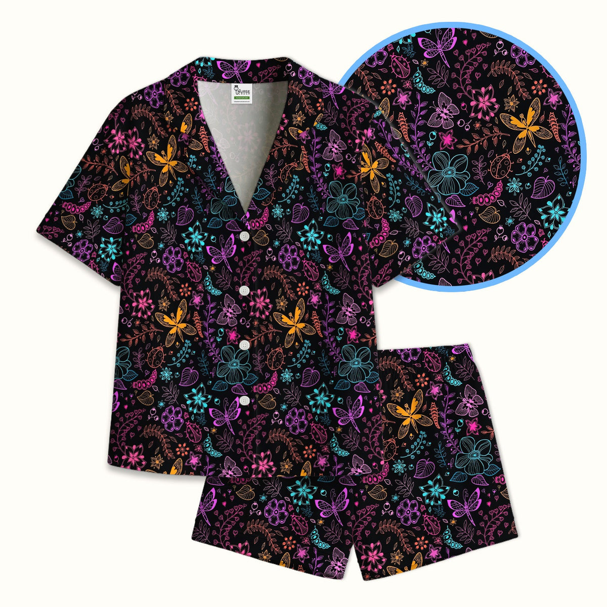 Neon Butterfly Floral Garden Pajama Set