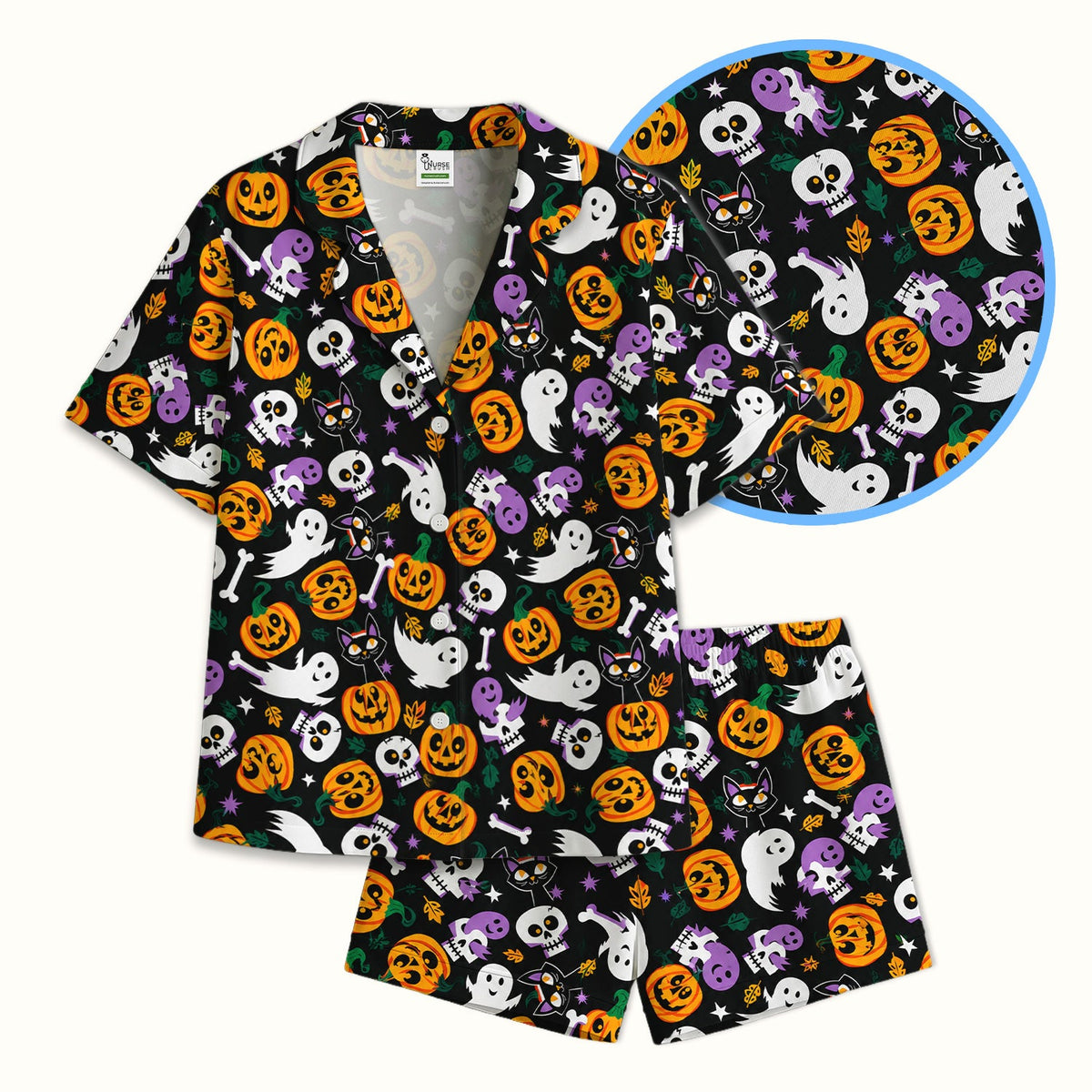 Spooky Pumpkin Ghost Print Pajama Set