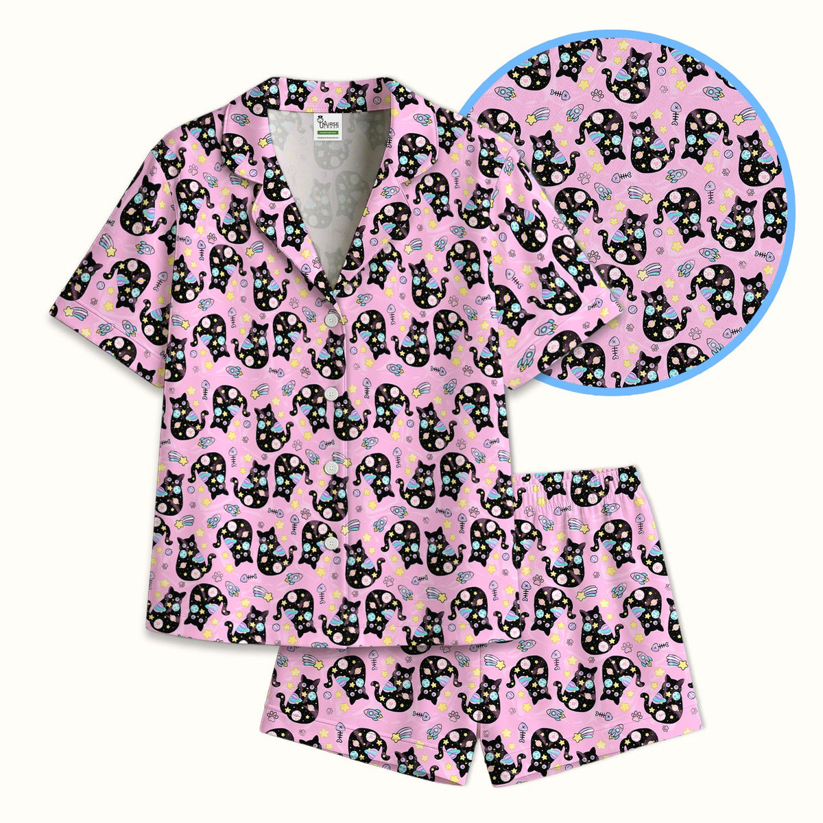 Galaxy Black Cat Space Pajama Set