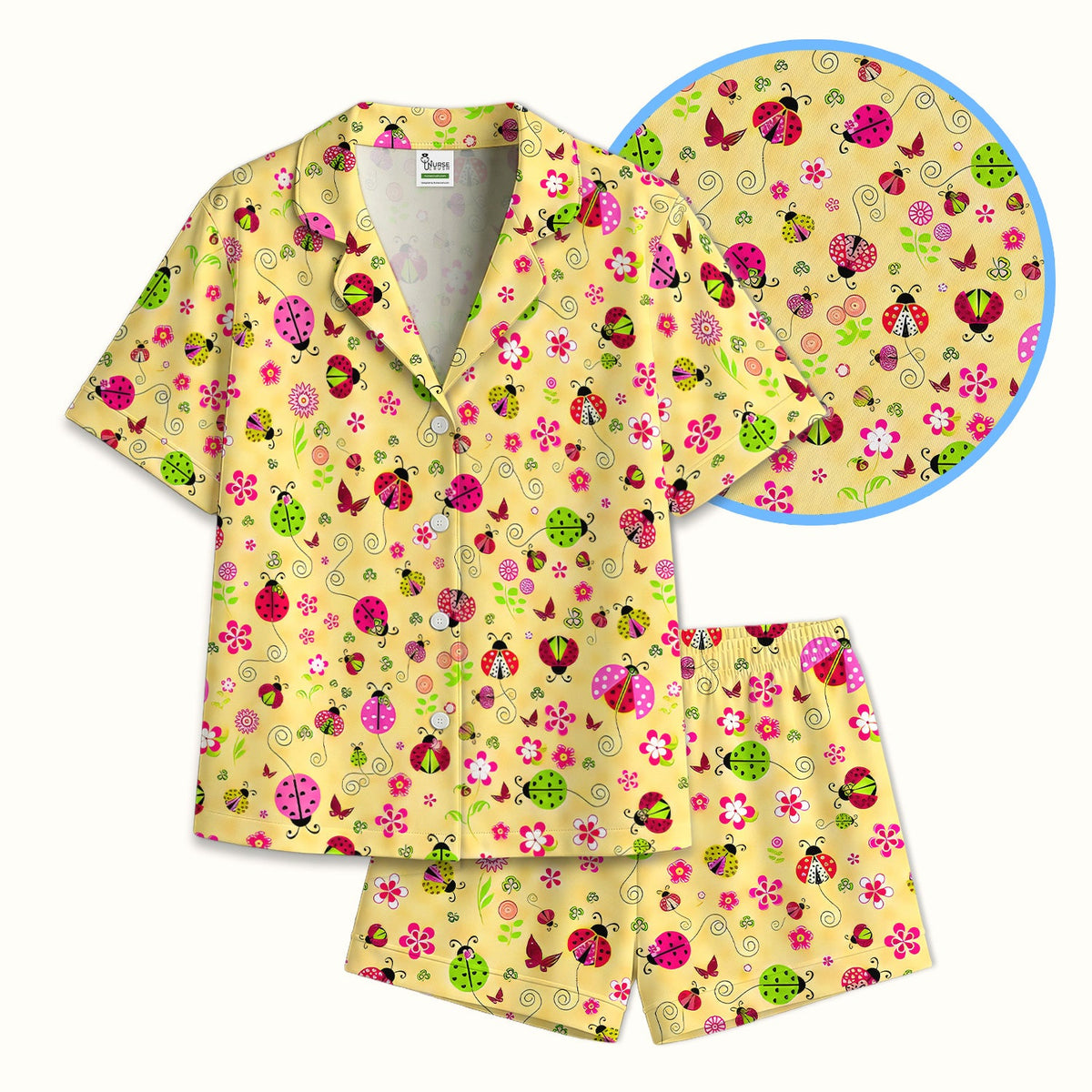 Yellow Ladybug Floral Garden Pajama Set