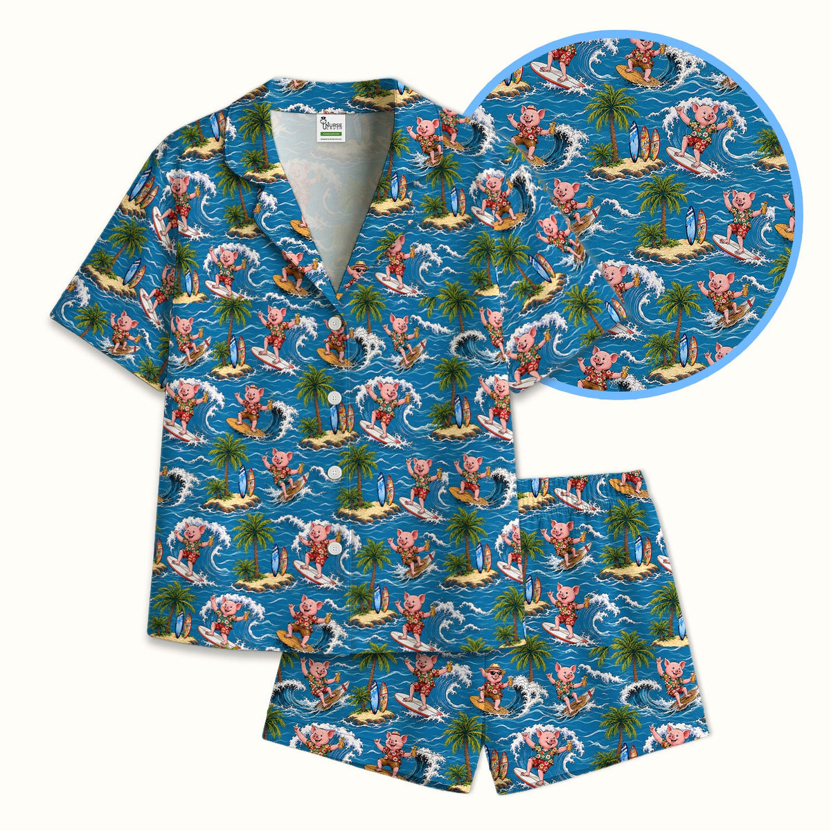 Tropical Surfing Pig Island Pajama Set