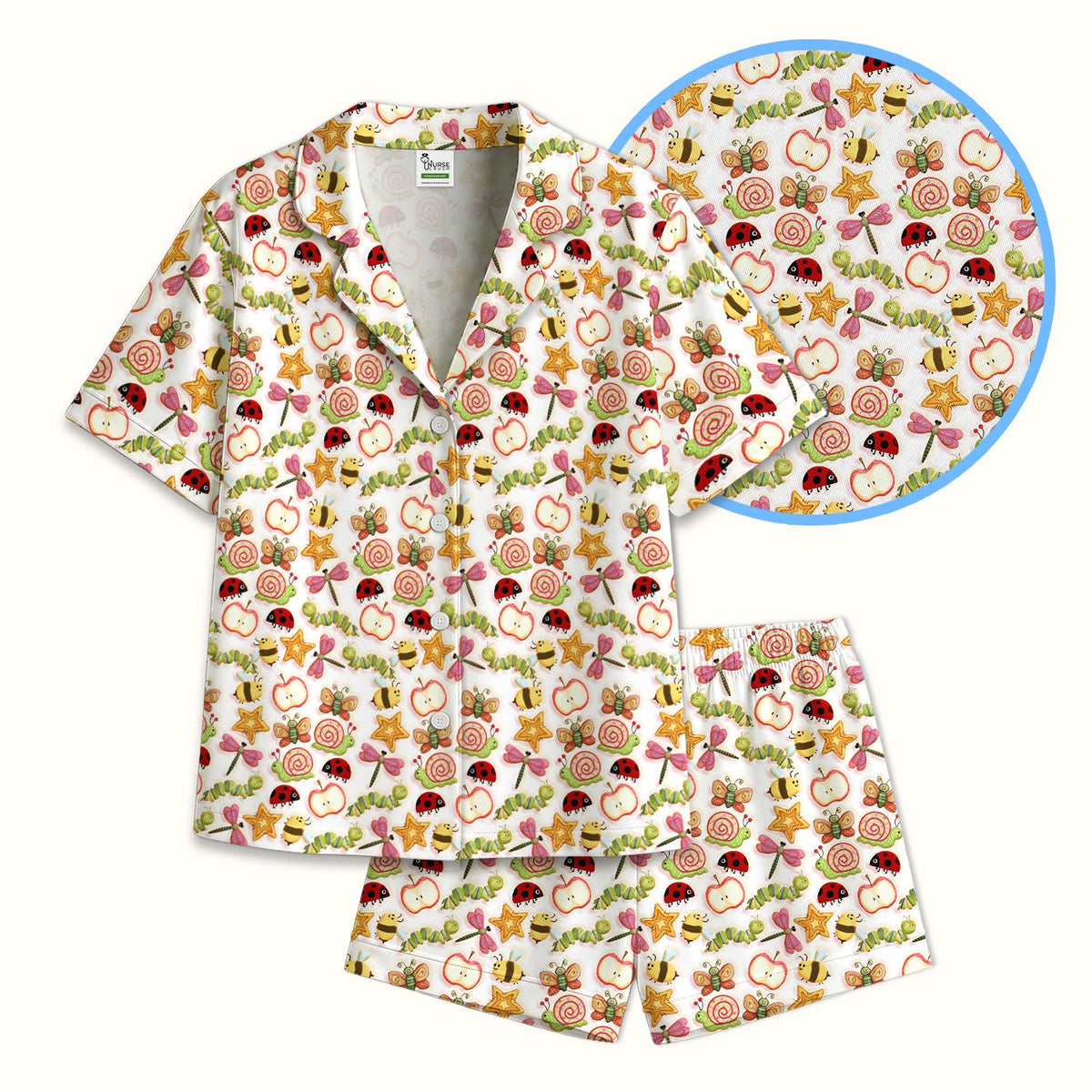 Snail Ladybug Caterpillar Apple Garden Pajama Set