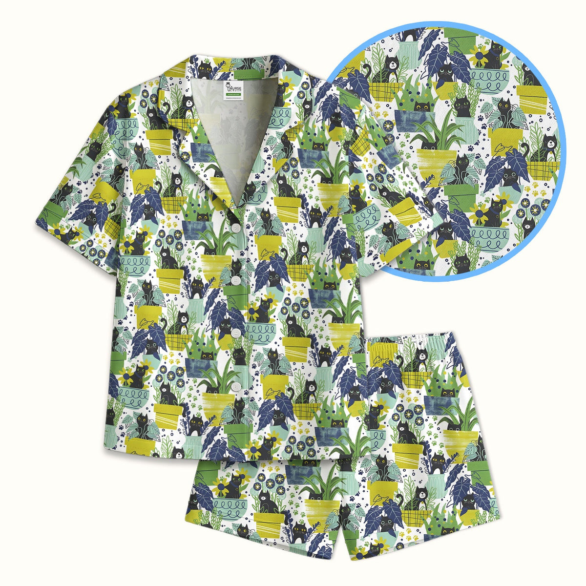 Black Cat Planter Garden Pajama Set