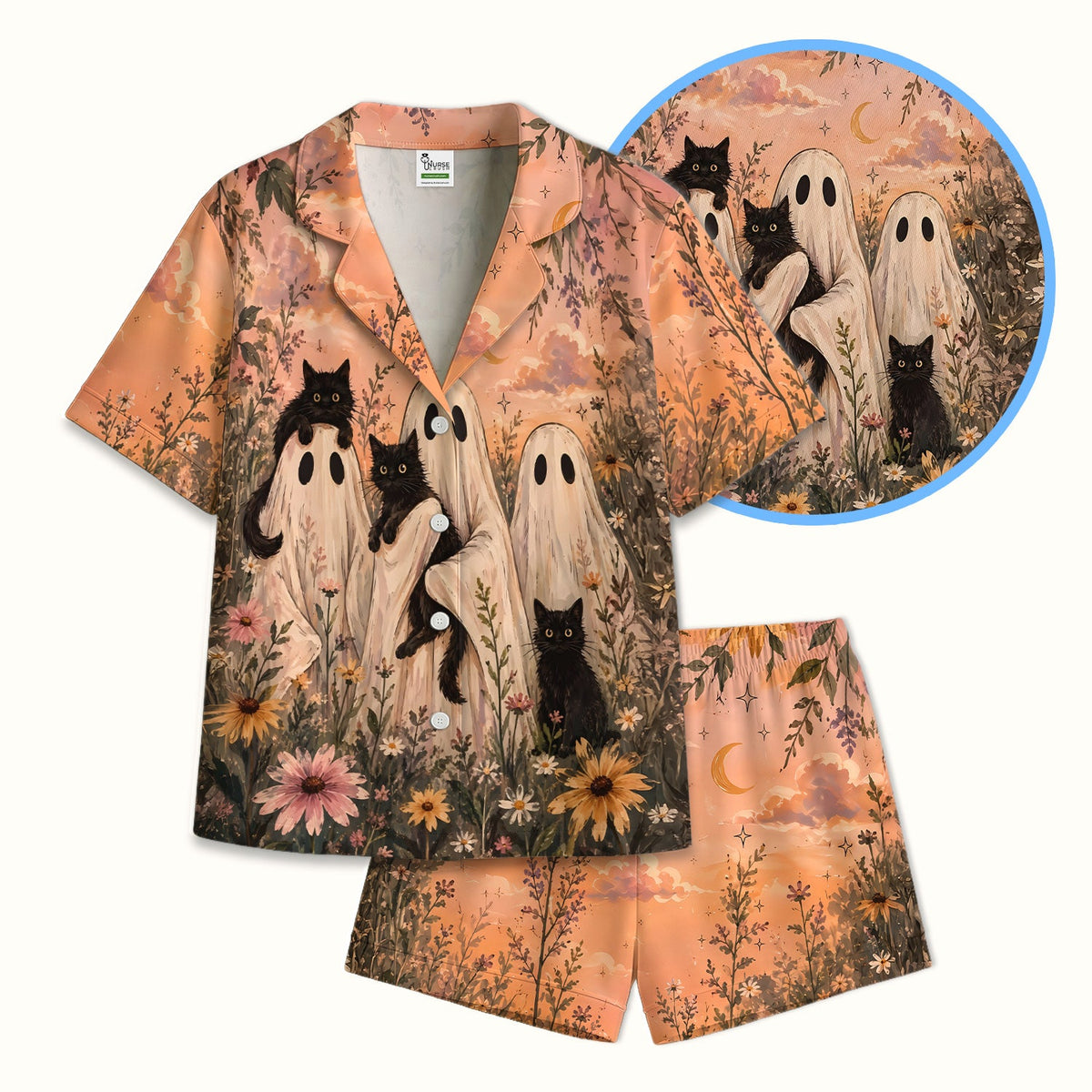 Ghosts Black Cats Pajama Set - Halloween Gift For Nurse