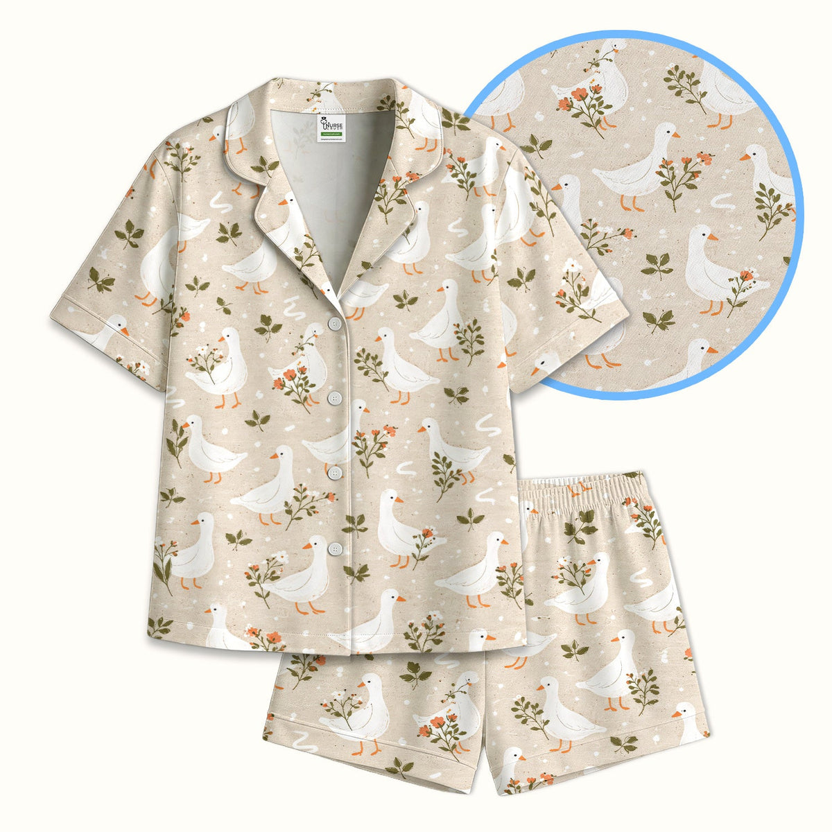 White Goose Floral Meadow Pajama Set