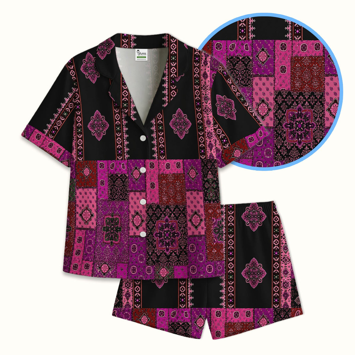 Boho Pink Bandana Patchwork Nurse Pajama Set