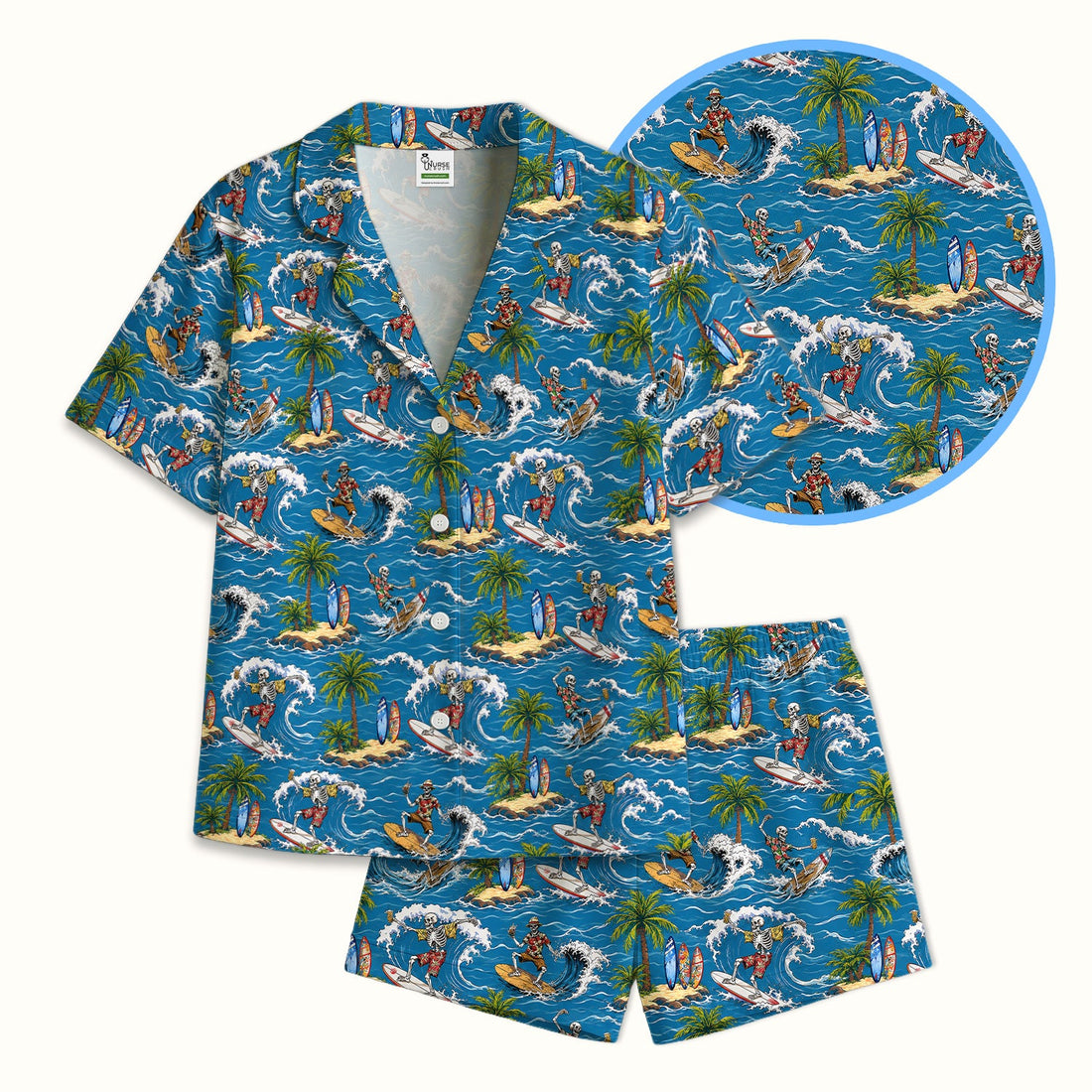 Spooky Tropical Skeleton Surfer Pajama Set