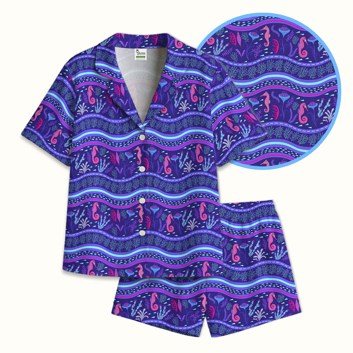 Purple Seahorse Ocean Pattern Pajama Set