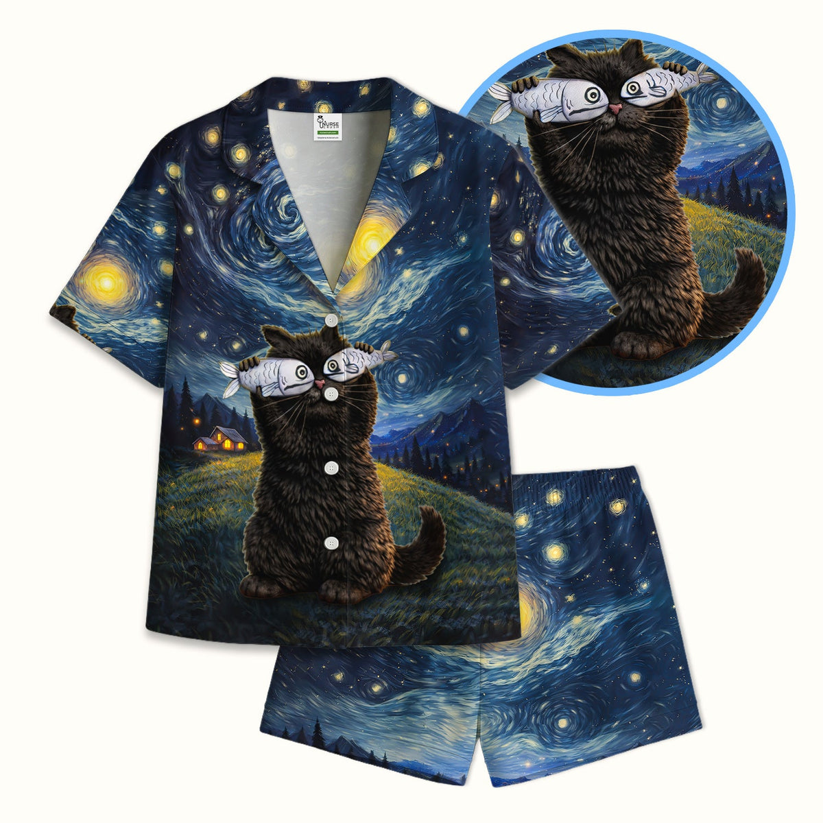 Starry Night Cat Pajama Set