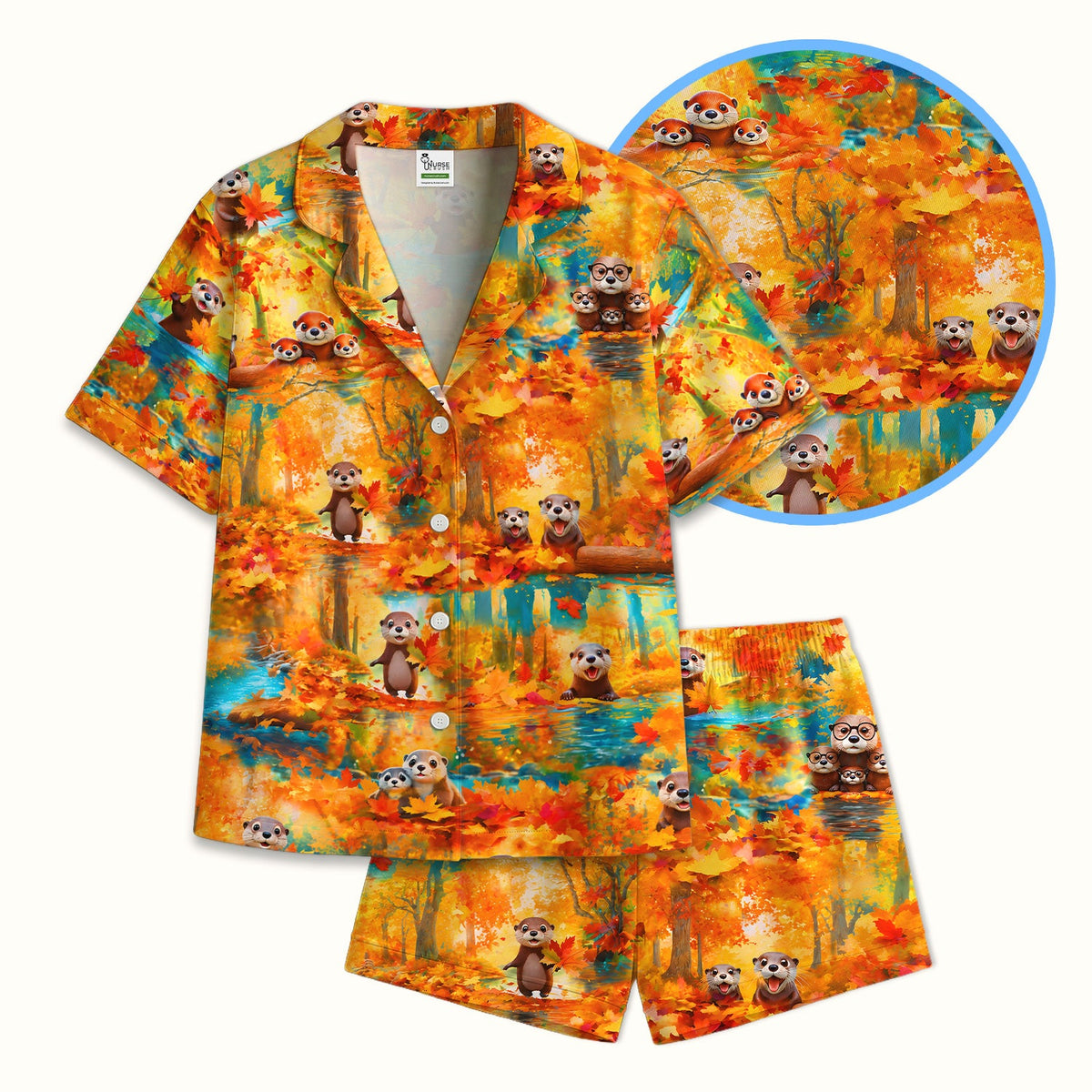 Cute Autumn Otter Leaf Forest Pajama Set
