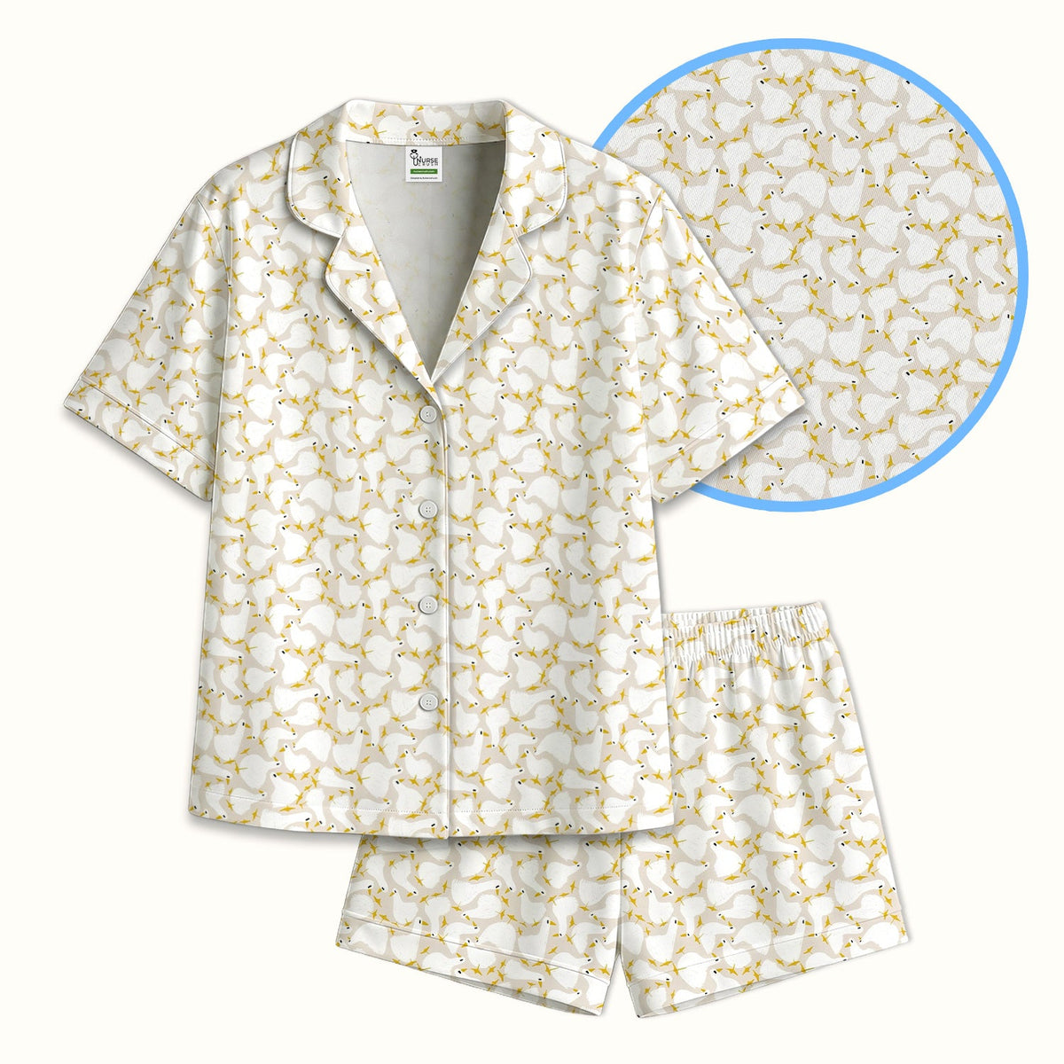 White Goose Yellow Star Nurse Pajama Set