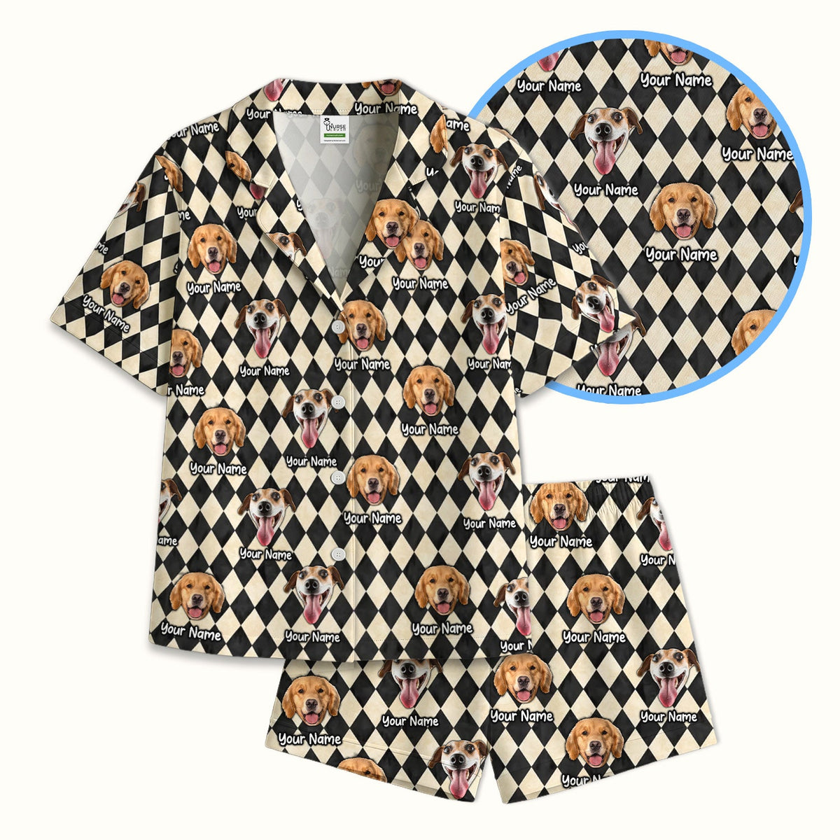 Personalized Pet Portrait Argyle Pajama Set