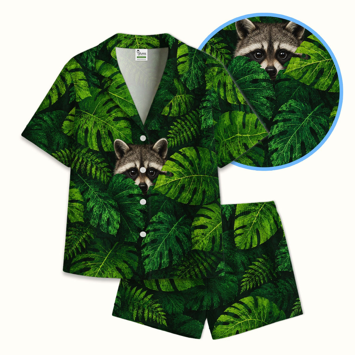 Raccoon Tropical Leaf Nurse Pajama Set