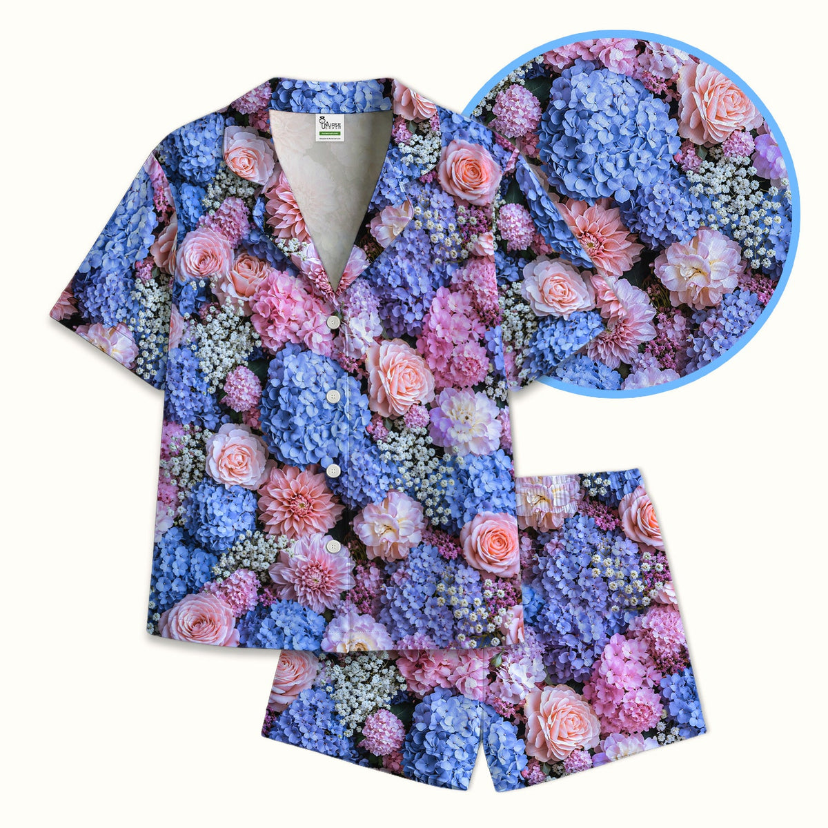 Pastel Hydrangea Rose Blossom Pajama Set