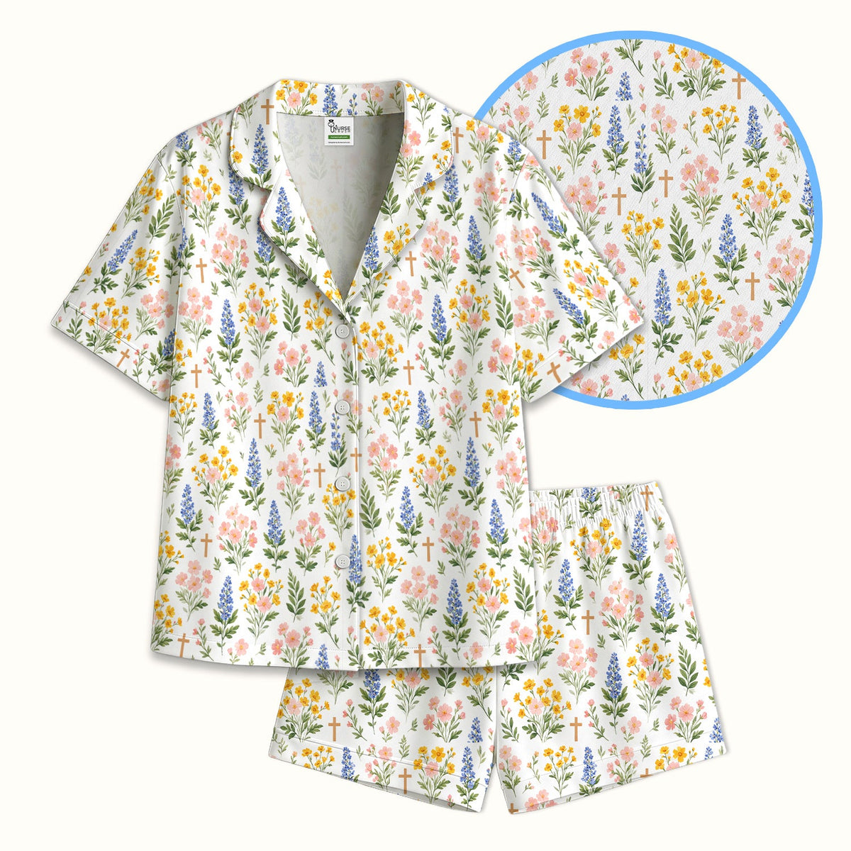 Pastel Floral Cross Nurse Pajama Set