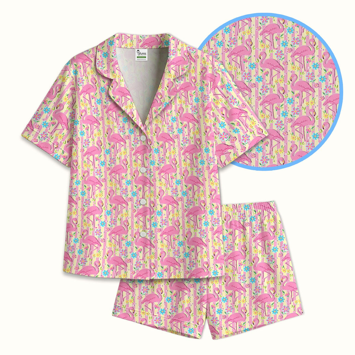 Pink Flamingo Flower Stripe Pajama Set
