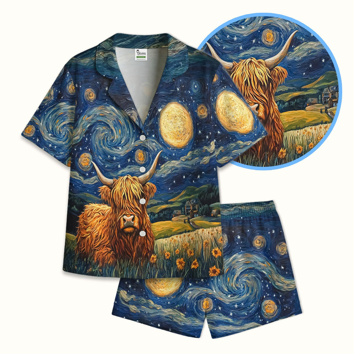 Highland Cow Starry Night Pajama Set