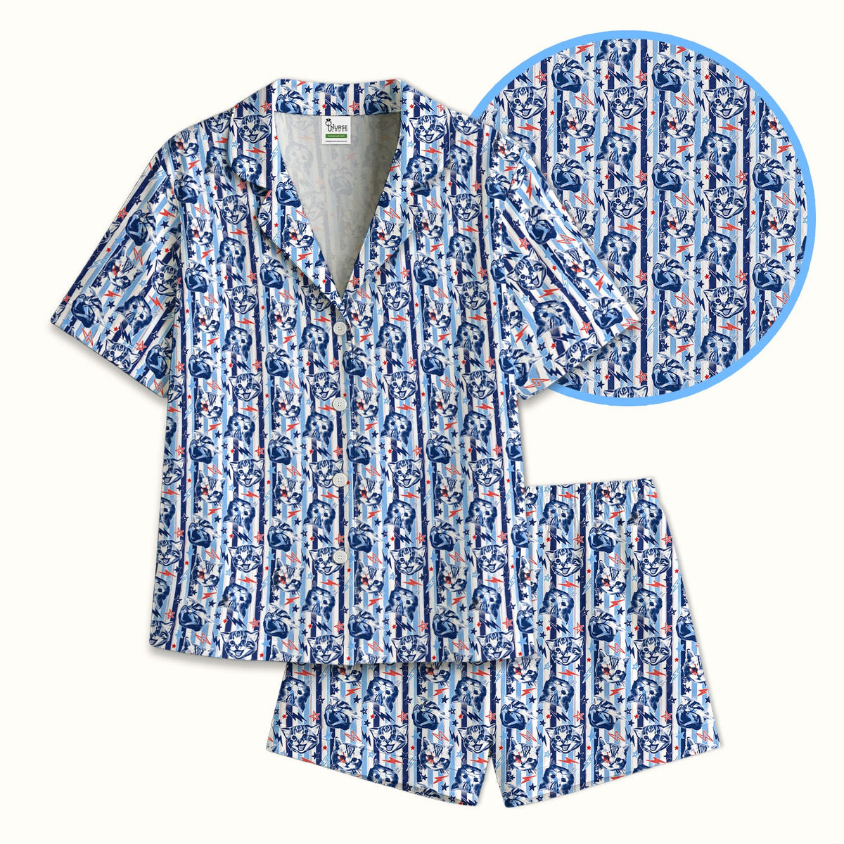 Cat Faces With Lightning Nurse Pajama Set